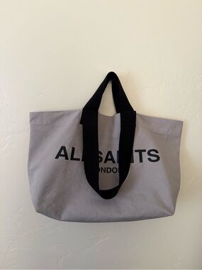All Saints Gray Tote with Black Handles